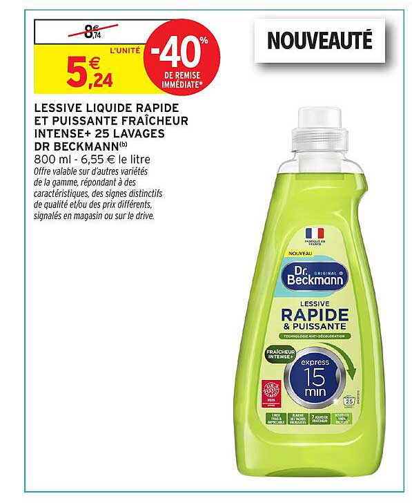 LESSIVE LIQUIDE RAPIDE ET PUISSANTE FRAÎCHEUR INTENSE+ 25 LAVAGES DR BECKMANN