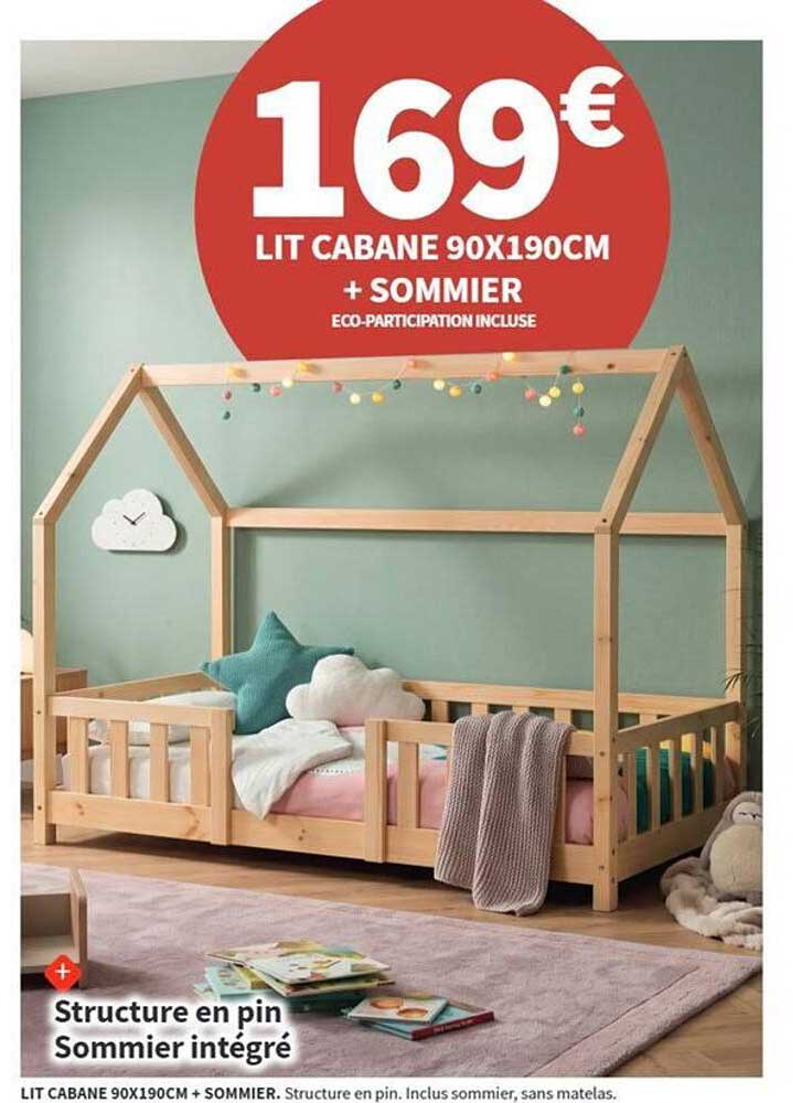 LIT CABANE 90X190CM + SOMMIER