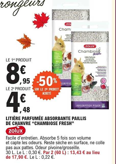 LITIÈRE PARFUMÉE ABSORBANTE PAILLIS DE CHANVRE “CHAMBIOSE FRESH”