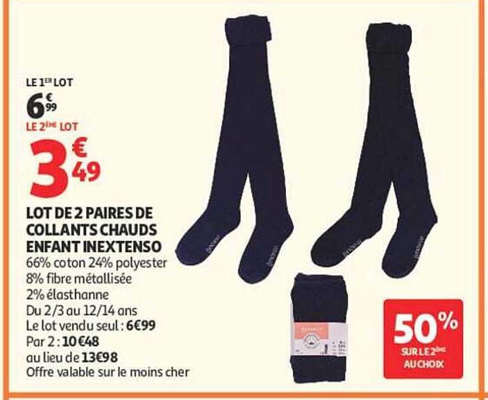 LOT DE 2 PAIRES DE COLLANTS CHAUDS ENFANT INEXTENSO