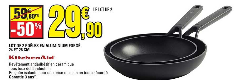 LOT DE 2 POÊLES EN ALUMINIUM FORGÉ 24 ET 28 CM