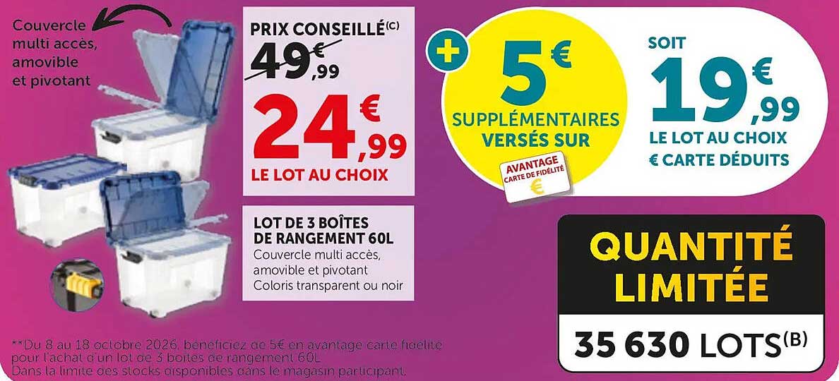 LOT DE 3 BOÎTES DE RANGEMENT 60L