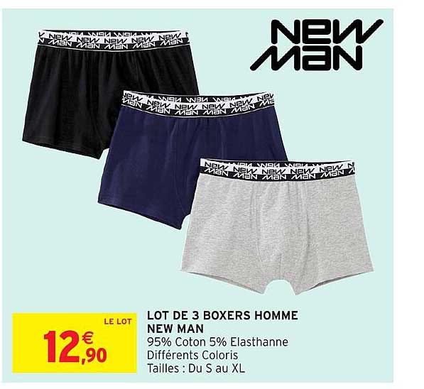 LOT DE 3 BOXERS HOMME NEW MAN