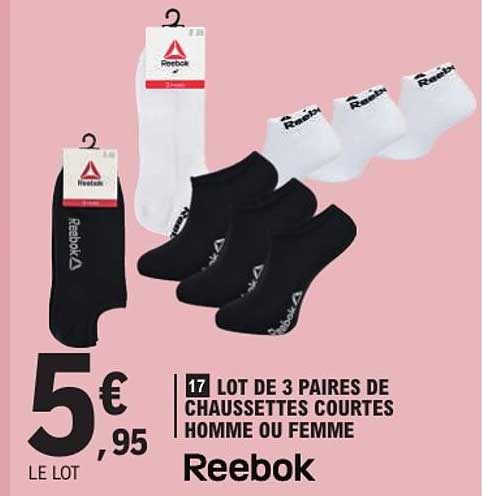 LOT DE 3 PAIRES DE CHAUSSETTES COURTES HOMME OU FEMME Reebok