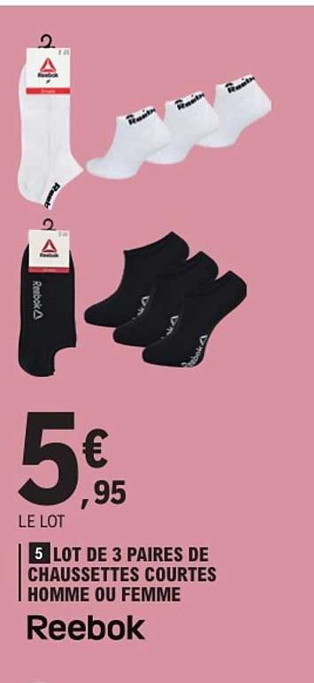 LOT DE 3 PAIRES DE CHAUSSETTES COURTES HOMME OU FEMME Reebok