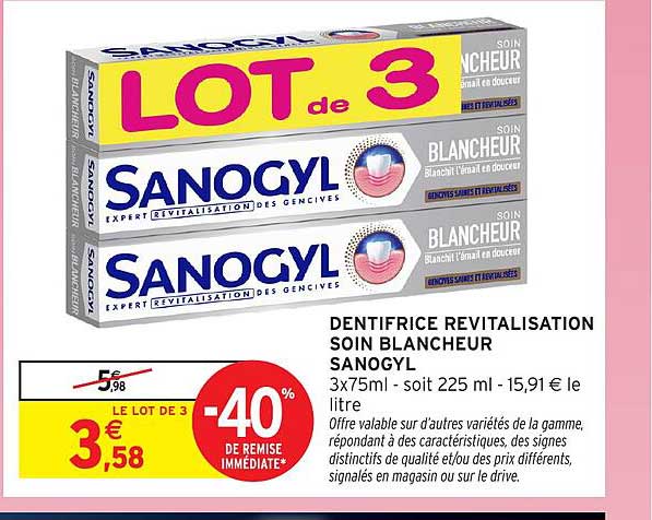 LOT de 3 SANOGYL DENTIFRICE REVITALISATION SOIN BLANCHEUR