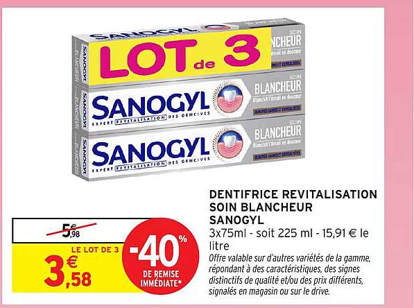 LOT de 3 SANOGYL DENTIFRICE REVITALISATION SOIN BLANCHEUR
