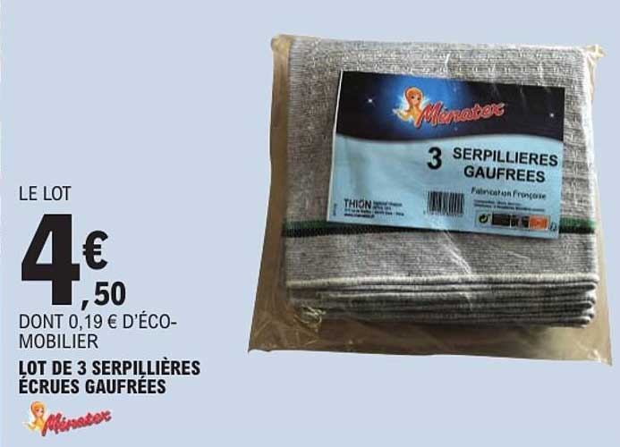 LOT DE 3 SERPILLIÈRES ÉCRUES GAUFRÉES