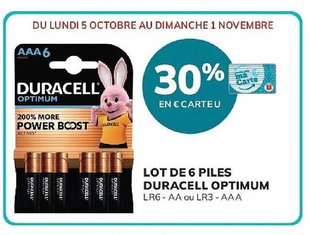 LOT DE 6 PILES DURACELL OPTIMUM LR6 - AA ou LR3 - AAA