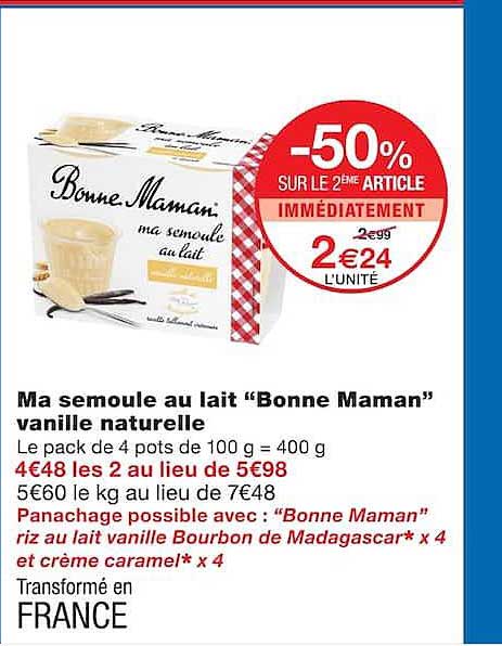 Ma semoule au lait “Bonne Maman” vanille naturelle