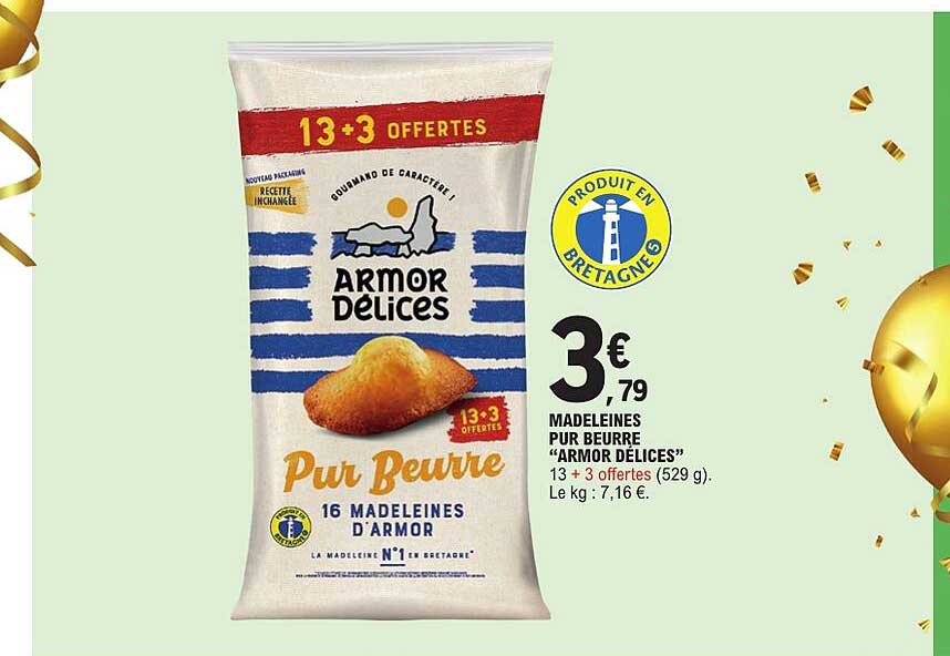MADELEINES PUR BEURRE “ARMOR DÉLICES” 13 + 3 offertes (529 g)