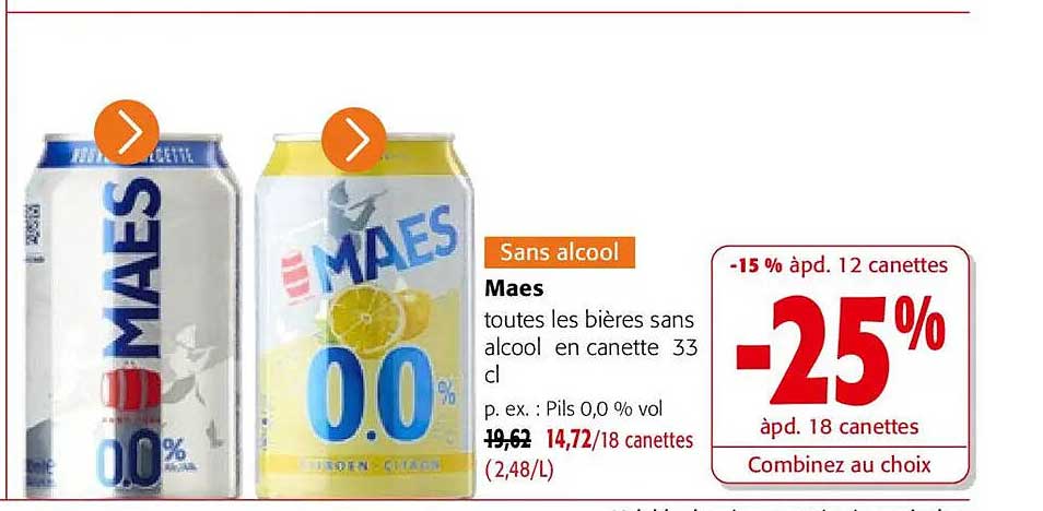 Maes toutes les bières sans alcool en canette 33 cl