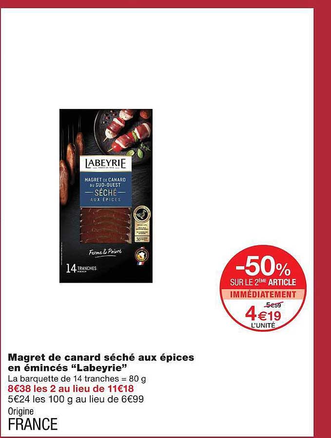 Magret de canard séché aux épices en émincés “Labeyrie”