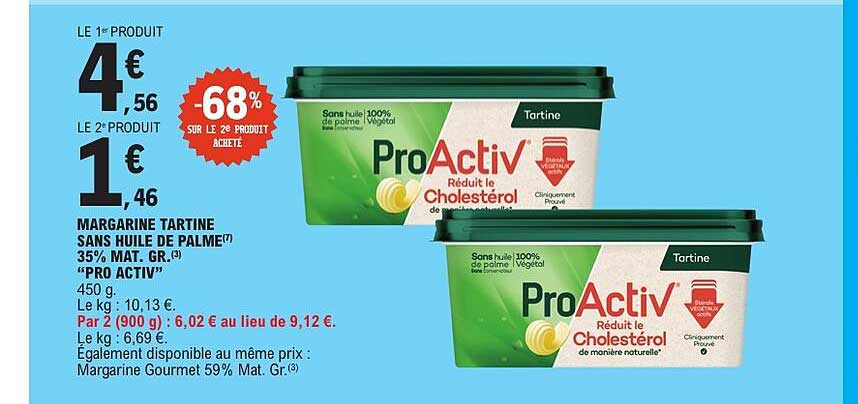 MARGARINE TARTINE SANS HUILE DE PALME(1) 35% MAT. GR.(3) "PRO ACTIV"