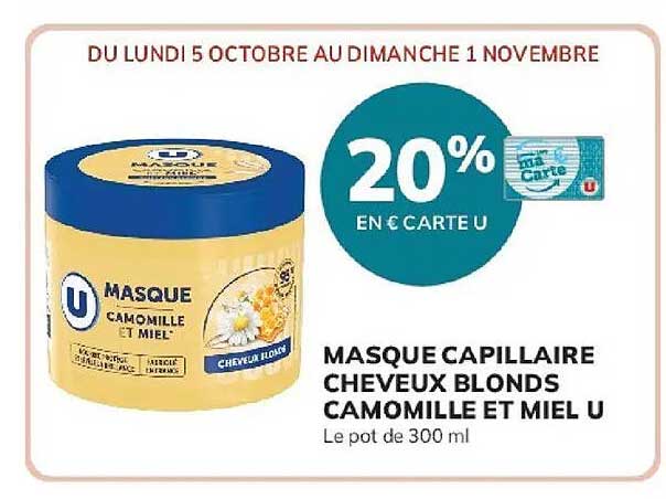 MASQUE CAPILLAIRE CHEVEUX BLONDS CAMOMILLE ET MIEL U