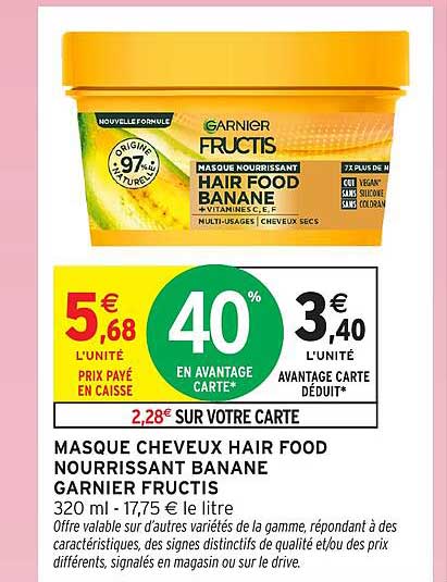 MASQUE CHEVEUX HAIR FOOD NOURRISSANT BANANE GARNIER FRUCTIS