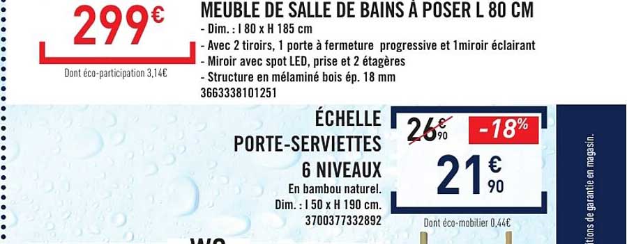 MEUBLE DE SALLE DE BAINS À POSER L 80 CM