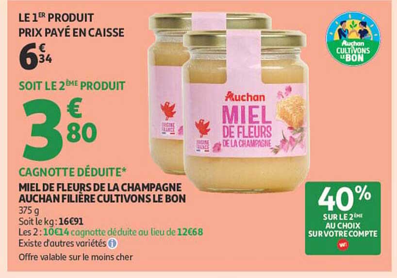 MIEL DE FLEURS DE LA CHAMPAGNE AUCHAN FILIERE CULTIVONS LE BON