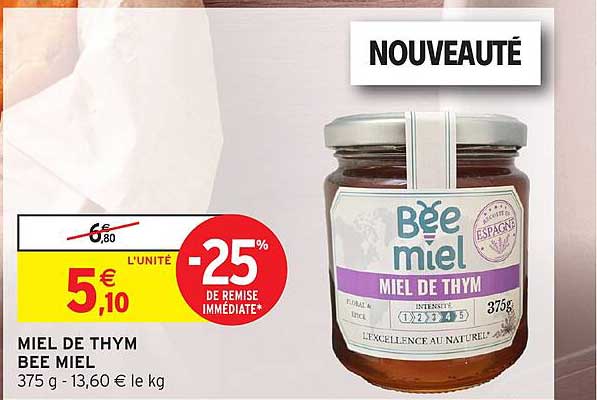MIEL DE THYM BEE MIEL 375 g - 13,60 € le kg