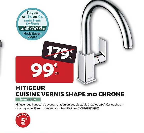 MITIGEUR CUISINE VERNIS SHAPE 210 CHROME