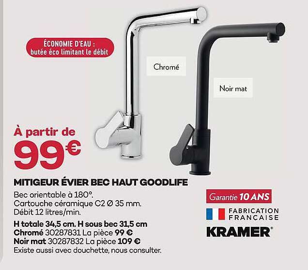 MITIGEUR ÉVIER BEC HAUT GOODLIFE