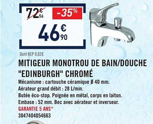 MITIGEUR MONOTROU DE BAIN/DOUCHE "EDINBURGH" CHROMÉ