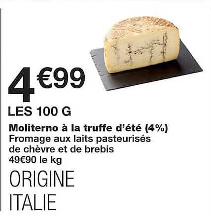 Moliterno à la truffe d'été (4%) Fromage aux laits pasteurisés de chèvre et de brebis