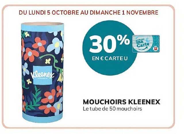 MOUCHOIRS KLEENEX
Le tube de 50 mouchoirs