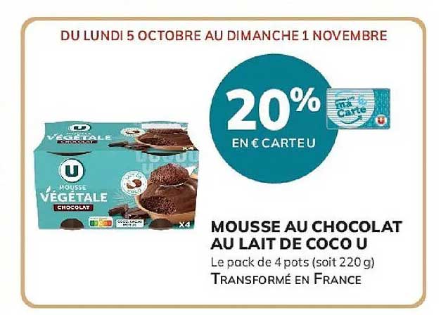 MOUSSE AU CHOCOLAT AU LAIT DE COCO U