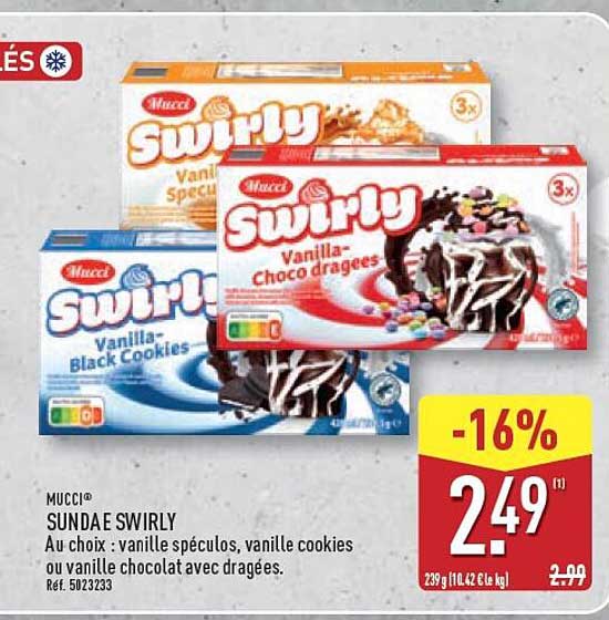 MUCCI® SUNDAE SWIRLY Au choix : vanille spéculos, vanille cookies ou vanille chocolat avec dragées.