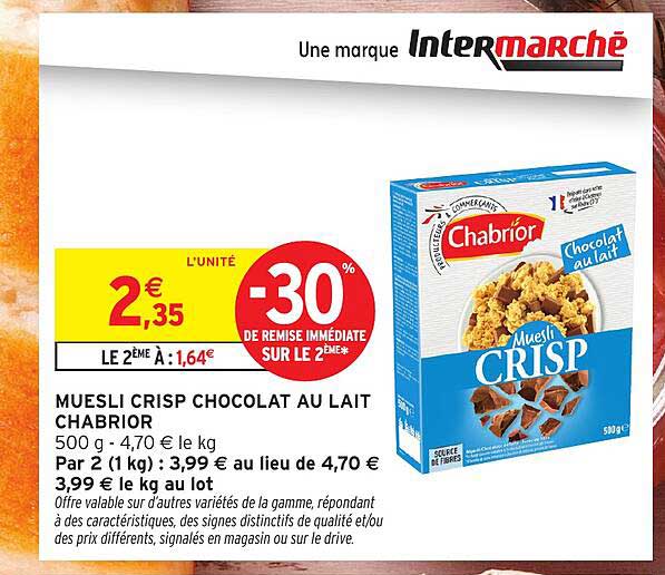 MUESLI CRISP CHOCOLAT AU LAIT CHABRIOR
