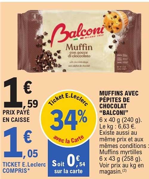 MUFFINS AVEC PÉPITES DE CHOCOLAT "BALCONI"