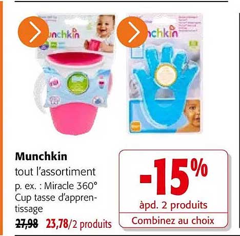 Munchkin tout l’assortiment p. ex. : Miracle 360° Cup tasse d’apprentissage
