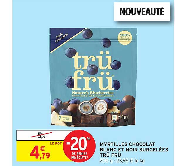MYRTILLES CHOCOLAT BLANC ET NOIR SURGELÉES TRÜ FRÜ