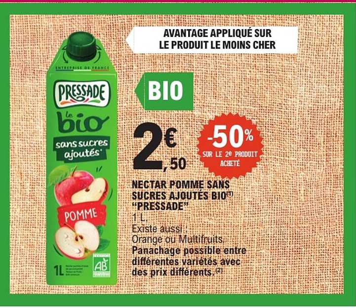 NECTAR POMME SANS SUCRES AJOUTÉS BIO «PRESSADE»