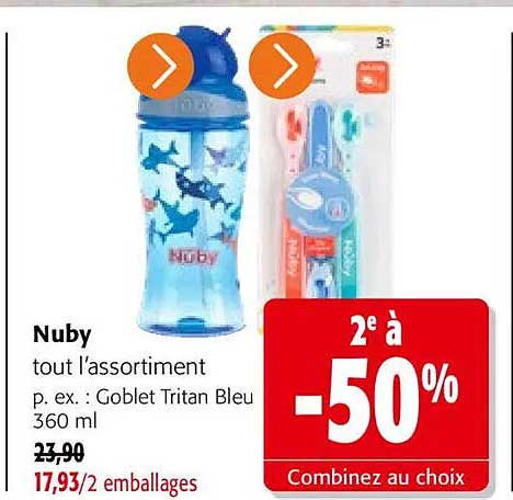 Nuby tout l’assortiment p. ex. : Goblet Tritan Bleu 360 ml Combinez au choix