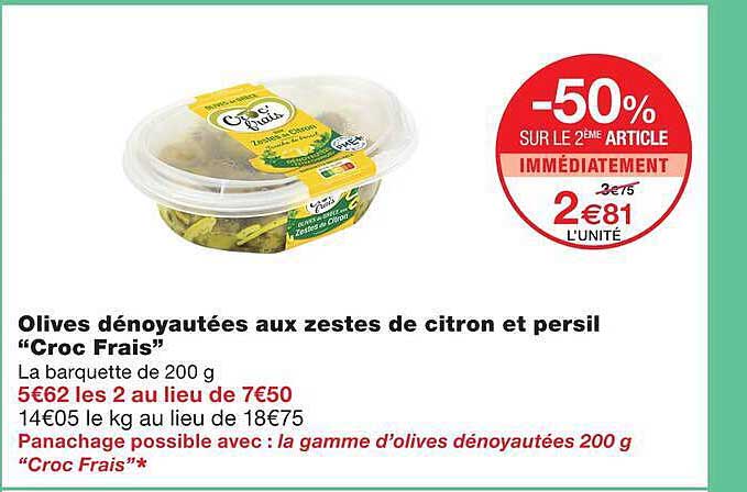 Olives dénoyautées aux zestes de citron et persil “Croc Frais”