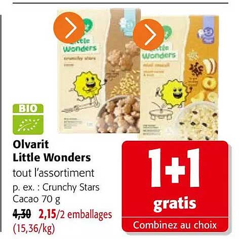 Olvarit Little Wonders tout l'assortiment p. ex. : Crunchy Stars Cacao 70 g