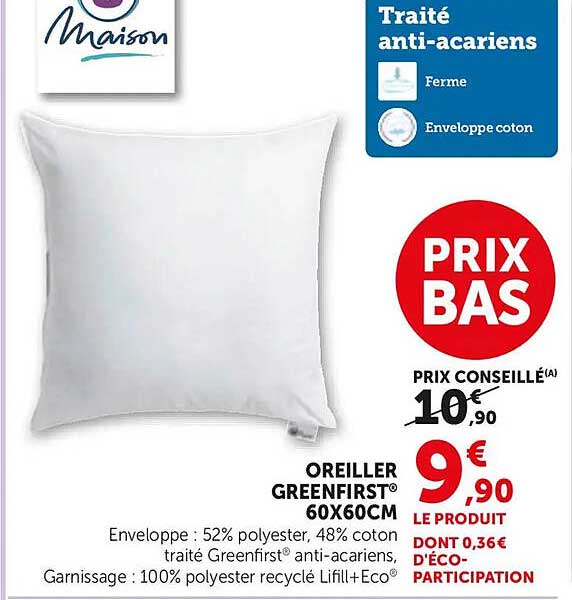 OREILLER GREENFIRST® 60X60CM