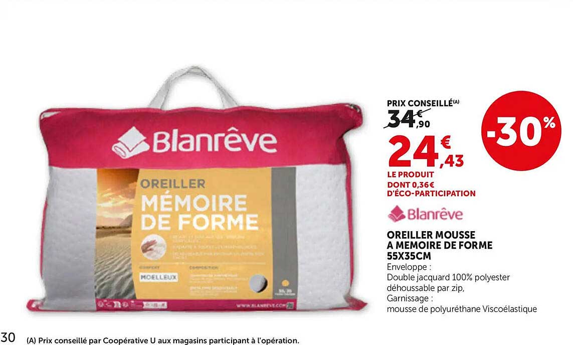 OREILLER MOUSSE A MEMOIRE DE FORME 55X35CM