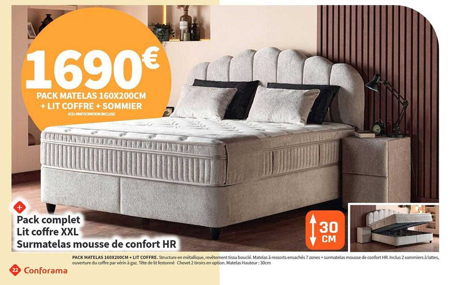PACK MATELAS 160X200CM + LIT COFFRE + SOMMIER