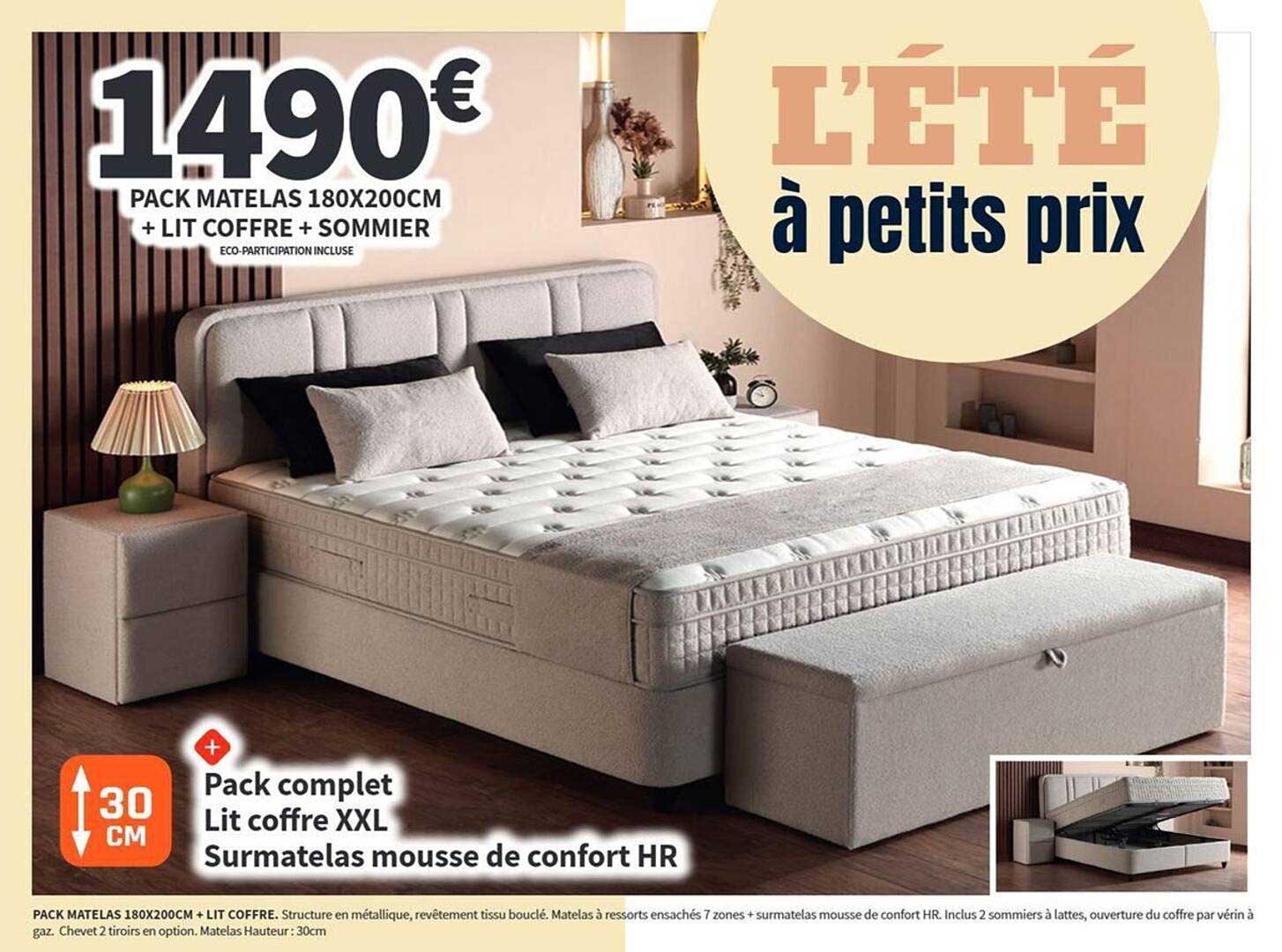 Pack matelas 180X200CM + lit coffre + sommier
