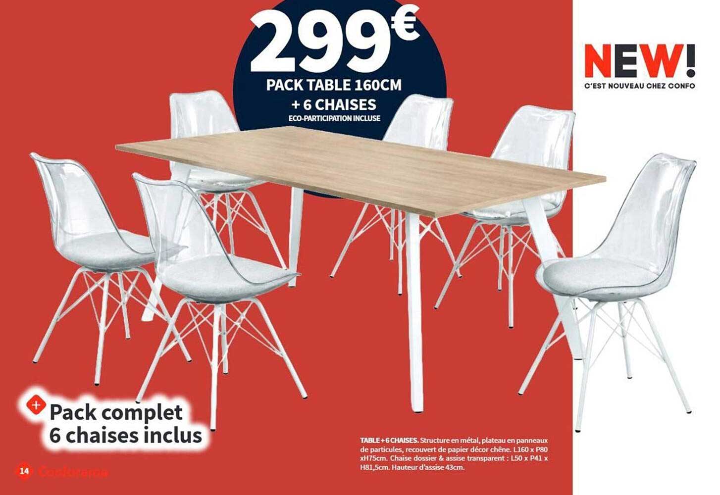 PACK TABLE 160CM + 6 CHAISES