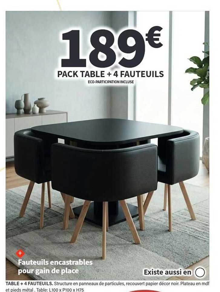 PACK TABLE + 4 FAUTEUILS