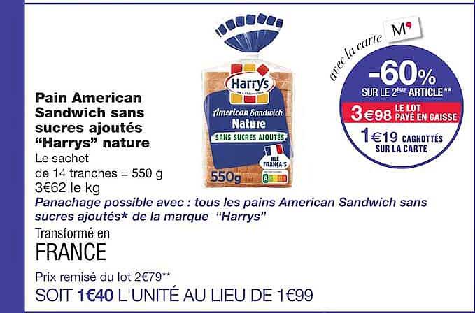 Pain American Sandwich sans sucres ajoutés “Harrys” nature