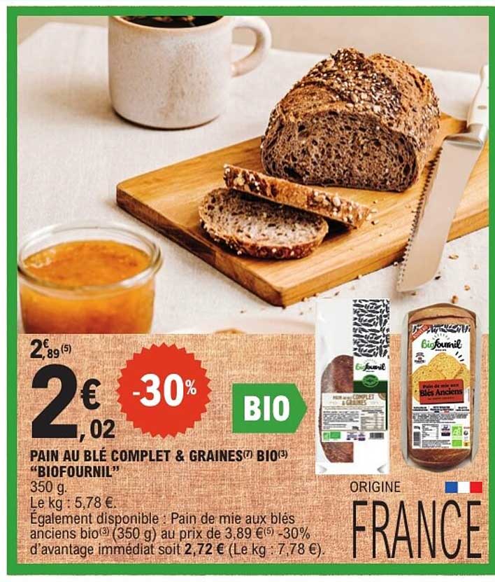 PAIN AU BLÉ COMPLET & GRAINES BIO “BIOFOURNIL”