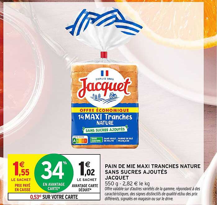 PAIN DE MIE MAXI TRANCHES NATURE SANS SUCRES AJOUTÉS JACQUET