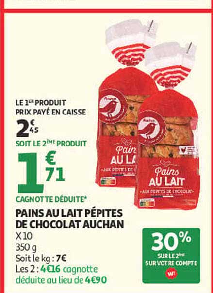PAINS AU LAIT PÉPITES DE CHOCOLAT AUCHAN