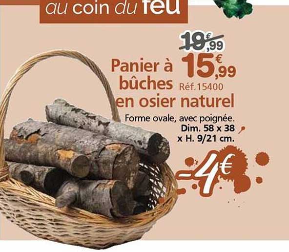 Panier à bûches en osier naturel