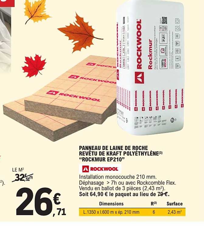 PANNEAU DE LAINE DE ROCHE REVÊTU DE KRAFT POLYÉTHYLÈNE(3) “ROCKMUR EP210”
